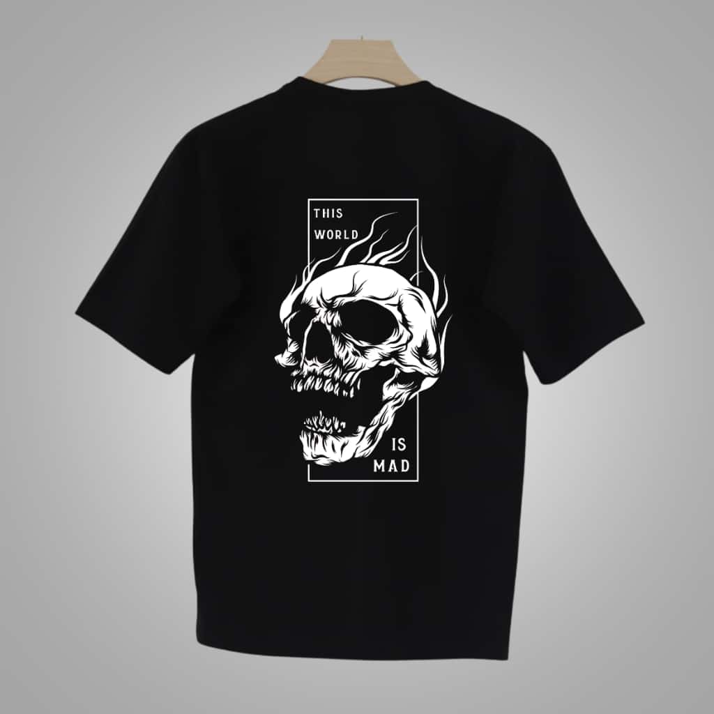 Flaming Skull Graphic Oversized TEE - Black Streetwear