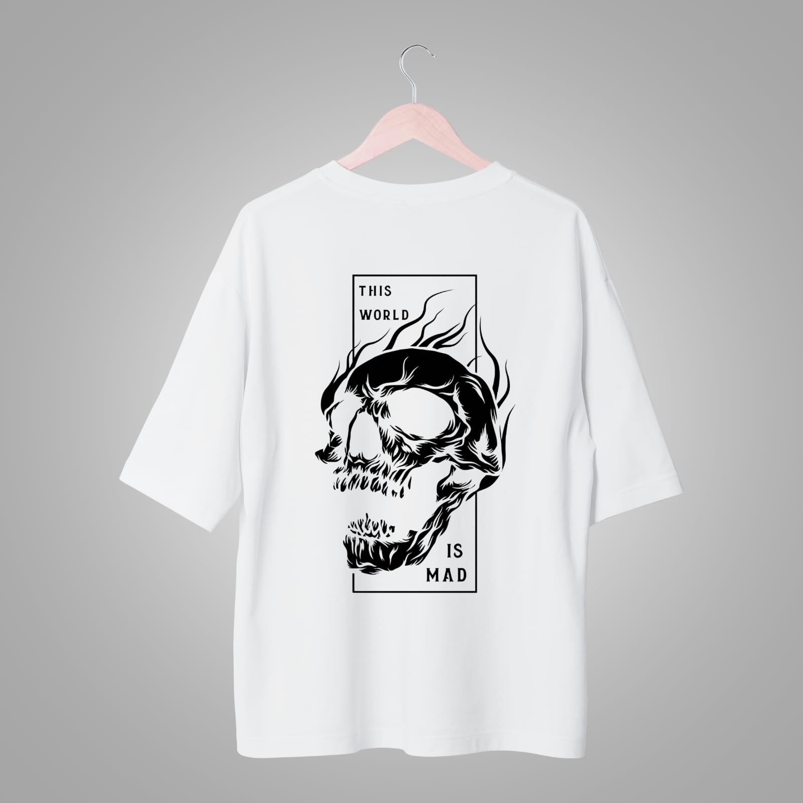 Flaming Skull Graphic Oversized TEE - White Streetwear