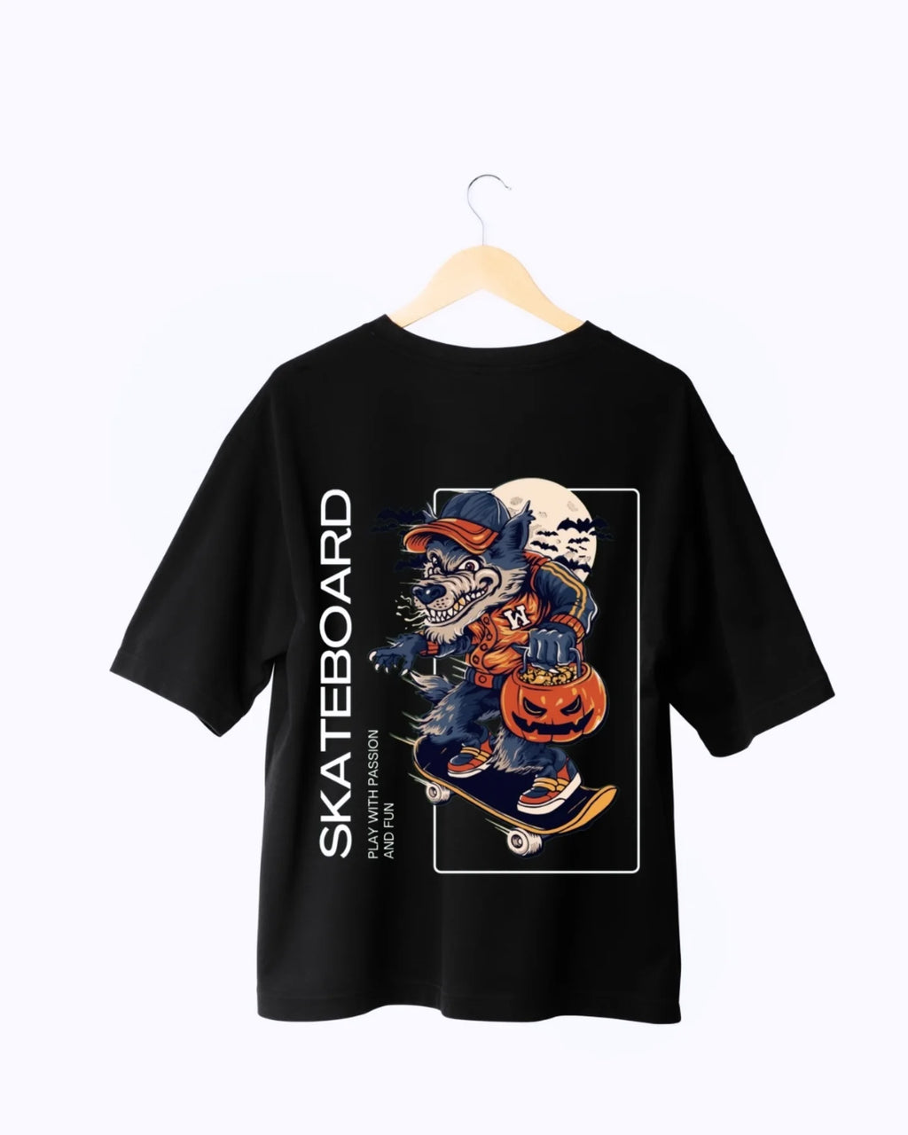Skates Wolf Oversized Black Unisex T shirt