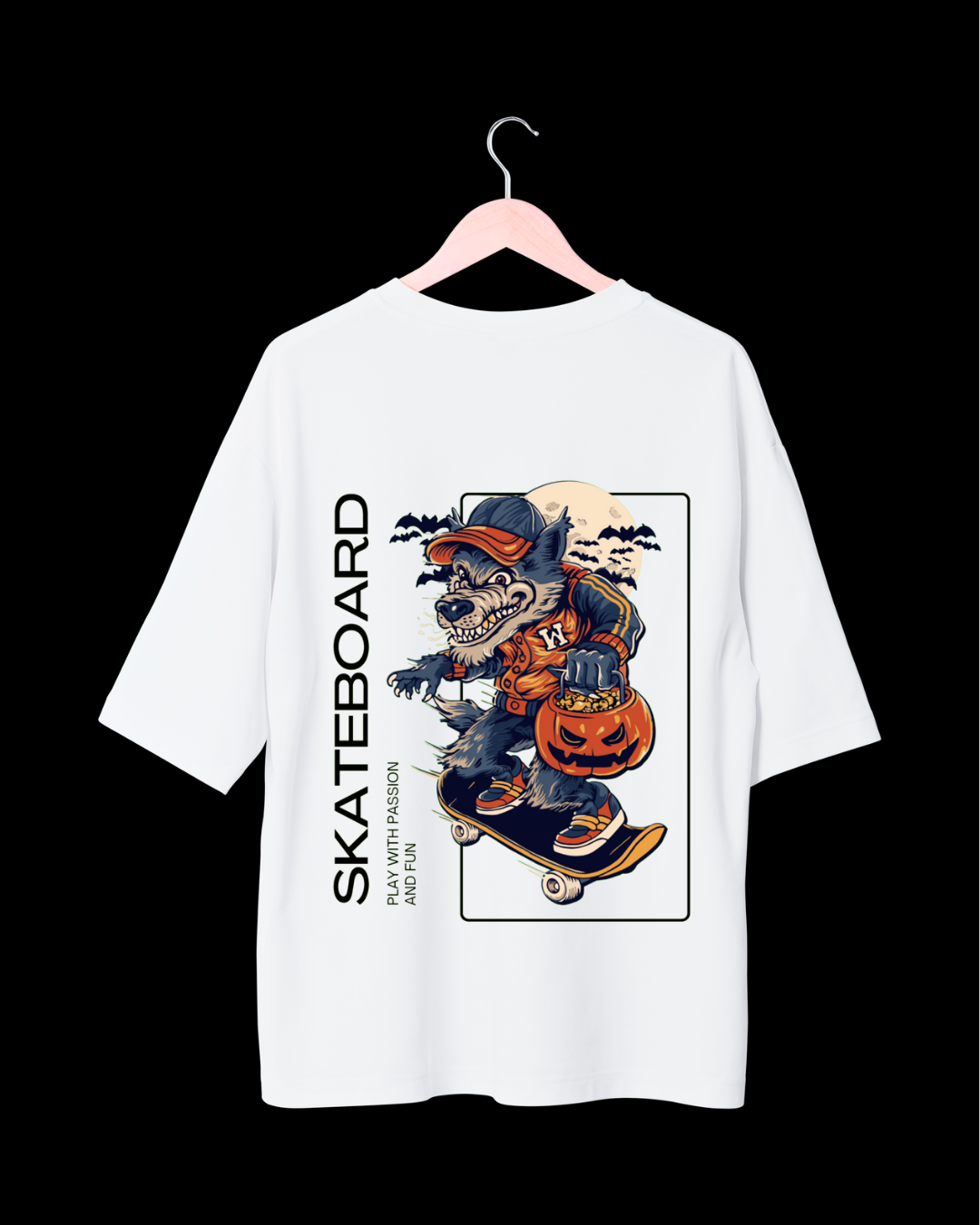 Skates Wolf Oversized White Unisex T Shirt